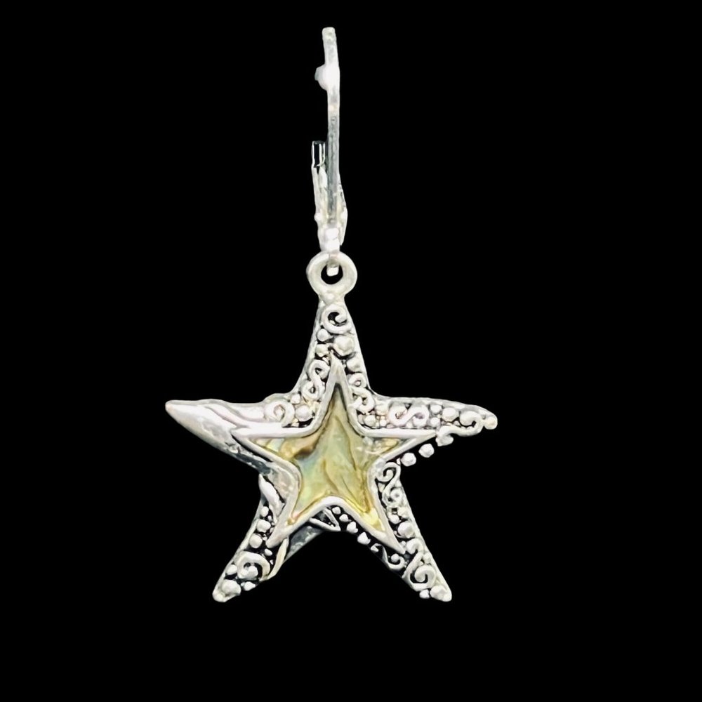 Silver Tone & Abalone Shell Magnetic Star Pendant W/Pierced Earrings Set (5098) - Picture 10 of 11